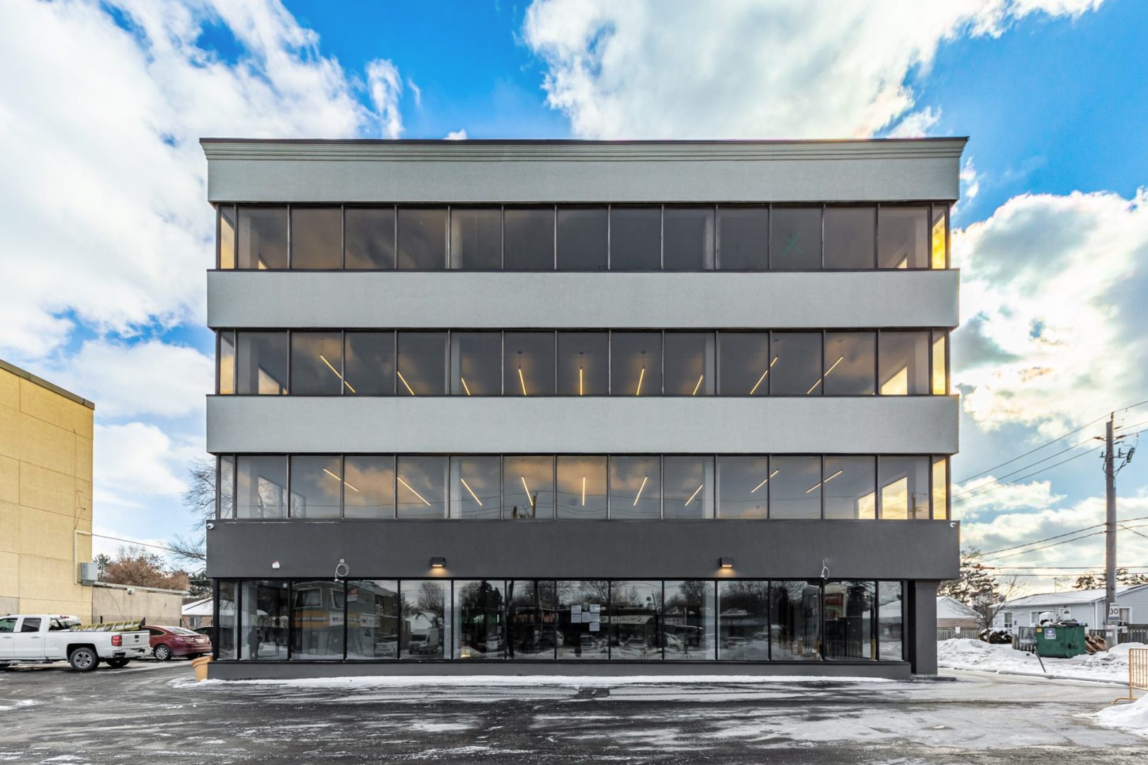 Commercial office building newly built new construction modern office building